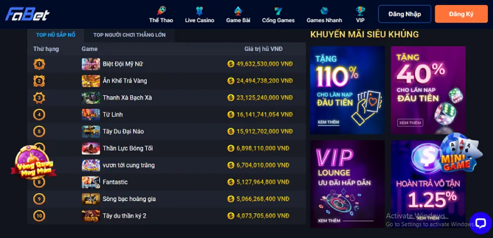 Đa dạng trò chơi nổ hũ E2BET Gà VIP